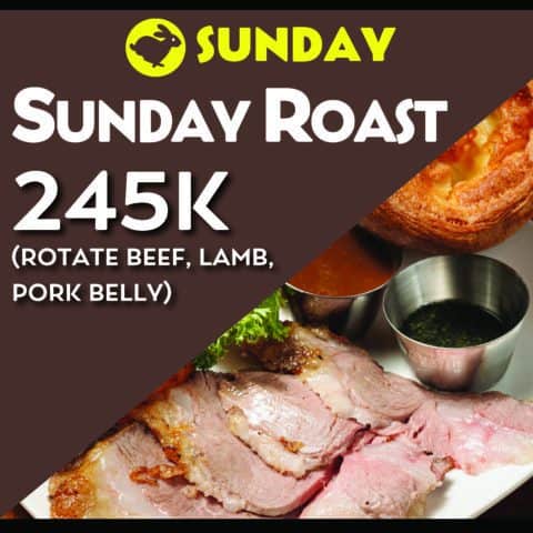 Sunday food deal. Sunday Roast with beef, lamb or pork belly